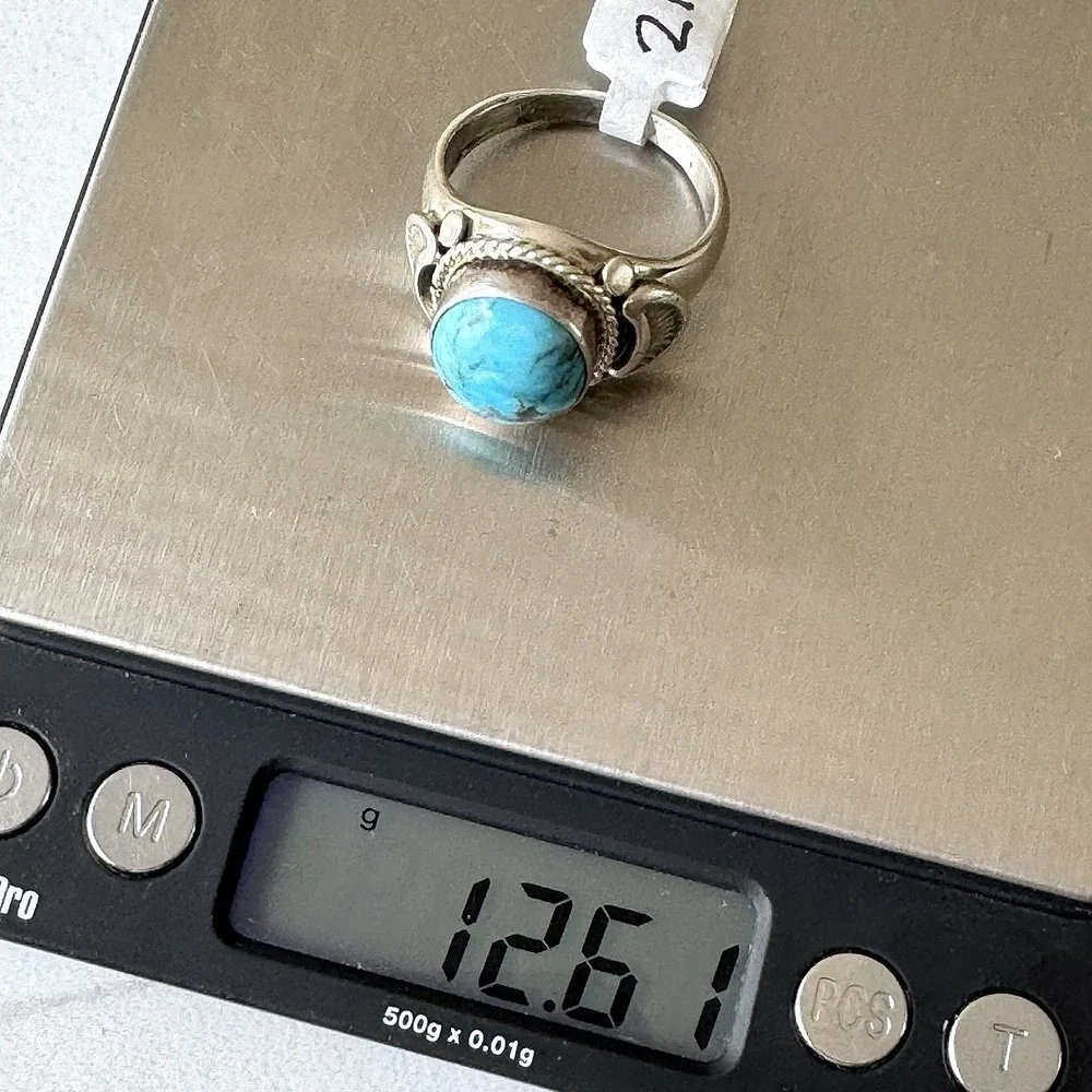 Navajo Mens Band Turquoise Ring Sz 12 Signed AT 19mm Native American Blue‎